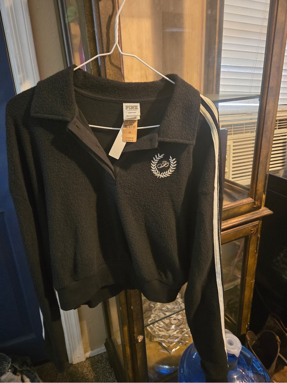 PINK Victoria's Secret Black Fleece Pullover with White Stripes